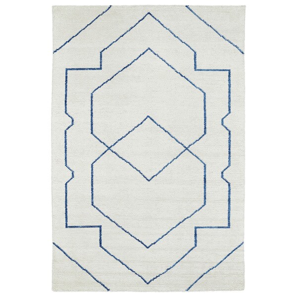 Shop Handmade Collins Ivory & Blue Nomad Rug 9'6" x 13' On Sale