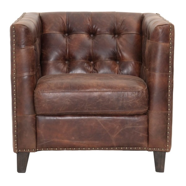 Shop Gray Manor Warren Brown and Gold Wood and Leather Sofa Chair ...