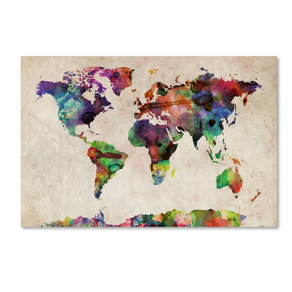 Shop Michael Tompsett Urban Watercolor World Map Canvas Wall Art On Sale Overstock 11963999