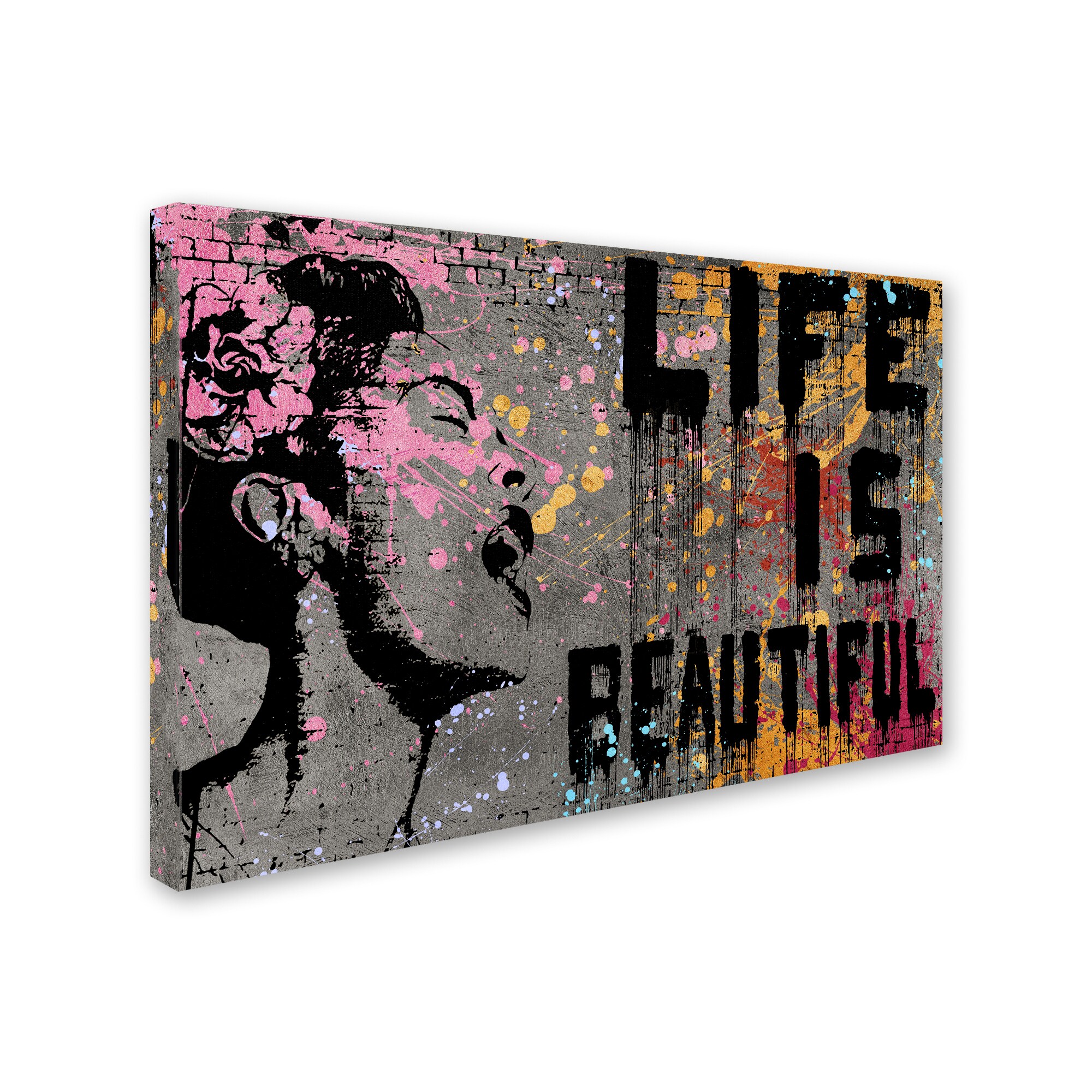 BANKSY GRAFFITI LIFE IS BEAUTIFUL PRINT ON WOOD FRAMED CANVAS WALL ART Decor