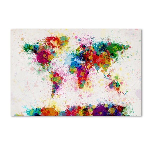 Michael Tompsett 'Paint Splashes World Map' Canvas Wall Art - Overstock - 11964032