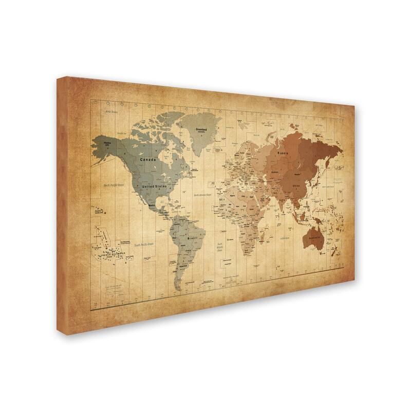 Michael Tompsett 'Time Zones Map of the World' Canvas Wall Art