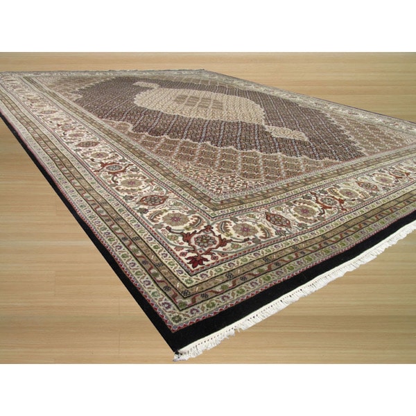 Handknotted New Zealand Wool Black Traditional Oriental Tabriz Mahi