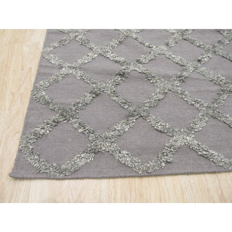 Handwoven Wool & Viscose Gray Transitional Trellis Marakesh Trellis Rug (8' x 10') - 8' x 10'