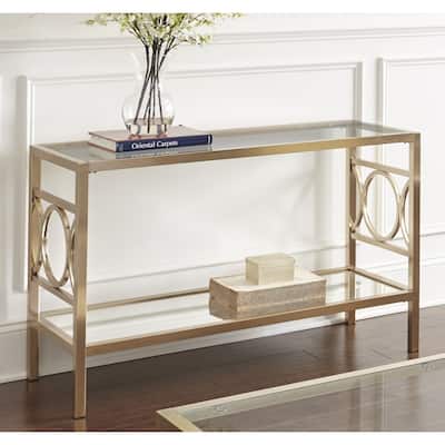 Steve Silver Oria Modern Tempered Glass and Gold Metal Sofa Table
