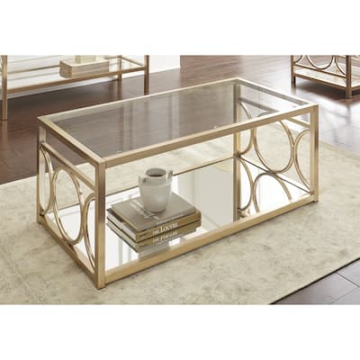 Oria Modern Tempered Glass and Gold Metal Coffee Table by Greyson Living