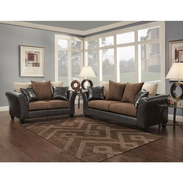 Soft Trendz Chocolate Grey Microfiber Faux Leather Sofa
