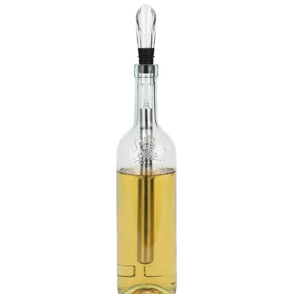 slide 1 of 5, VinoNinja Stainless Steel 3-in-1 Wine Bottle Chilling Stick with Aerator and Pourer