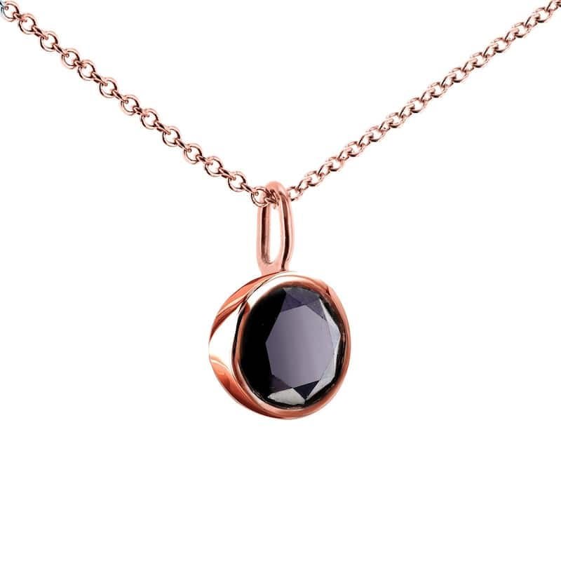 Annello by Kobelli 14k Rose Gold 1 Carat Round Black Diamond Solitaire Bezel Pendant and Detachable Chain