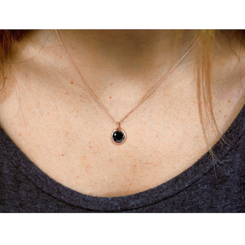 Annello by Kobelli 14k Rose Gold 1 Carat Round Black Diamond Solitaire Bezel Pendant and Detachable Chain