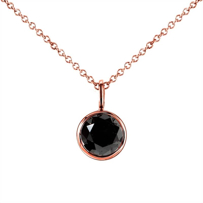 Annello by Kobelli 14k Rose Gold 1 Carat Round Black Diamond Solitaire Bezel Pendant and Detachable Chain
