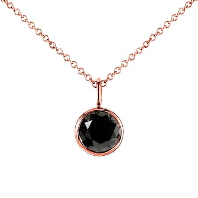 Annello by Kobelli 14k Rose Gold 1 Carat Round Black Diamond Solitaire Bezel Pendant and Detachable Chain