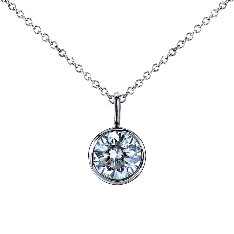 Annello by Kobelli 14k White Gold 1 Carat Round Brilliant Moissanite Solitaire Bezel Pendant and Chain