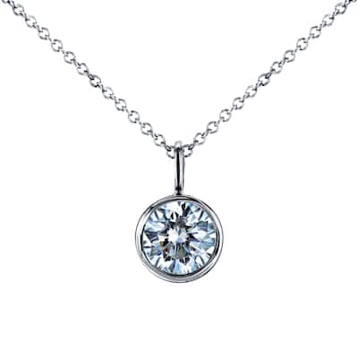Annello by Kobelli 14k White Gold 1 Carat Round Brilliant Moissanite Solitaire Bezel Pendant and Chain