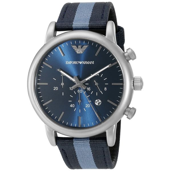 silver and blue armani watch