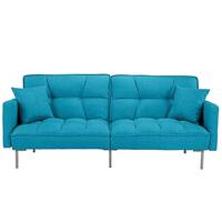 Modern Plush Tufted Linen Fabric Splitback Living Room Sleeper Futon