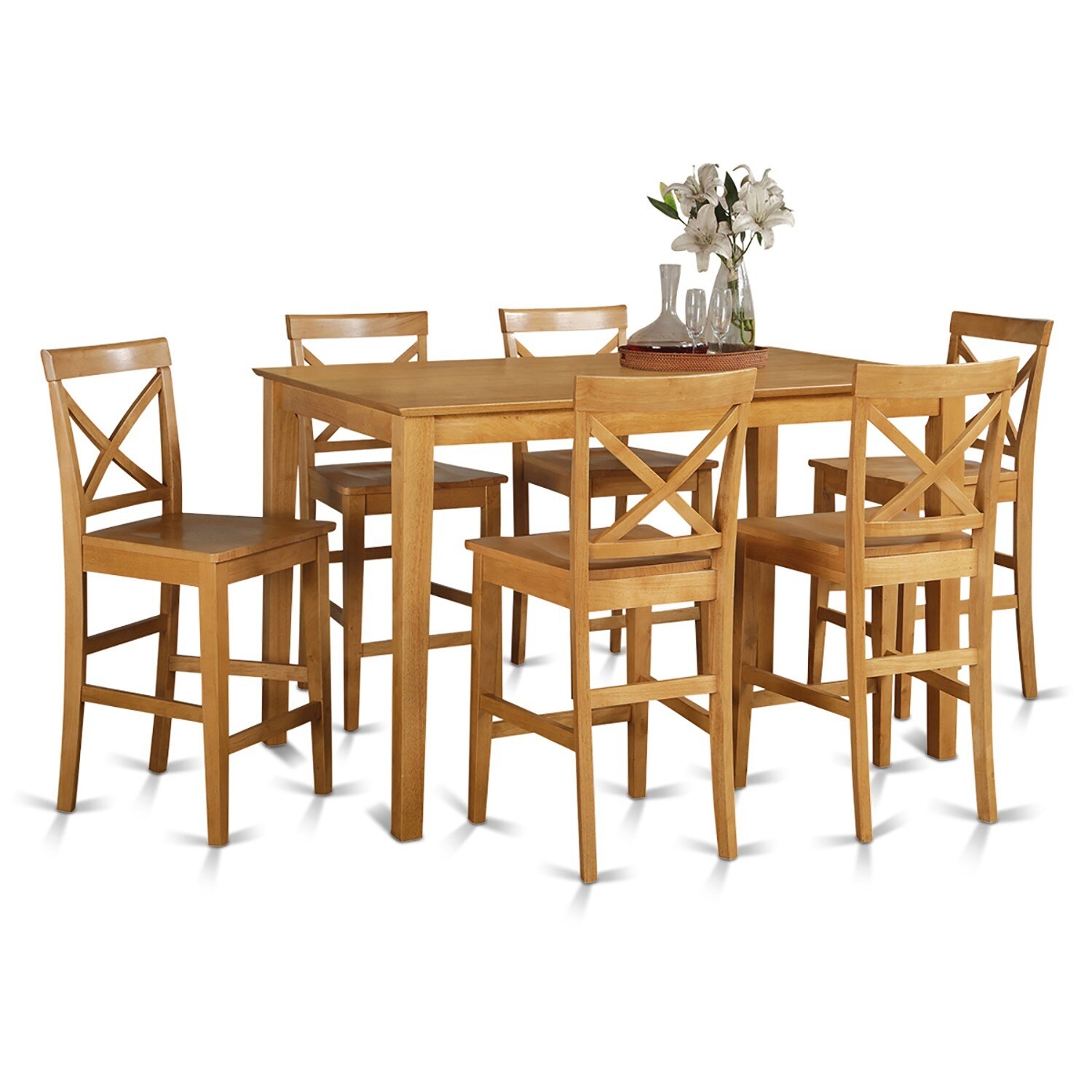 Shop Oak Finish Rubberwood 7 Piece Dining Room Pub Set With Table And 6 Chairs On Sale Overstock 11967596