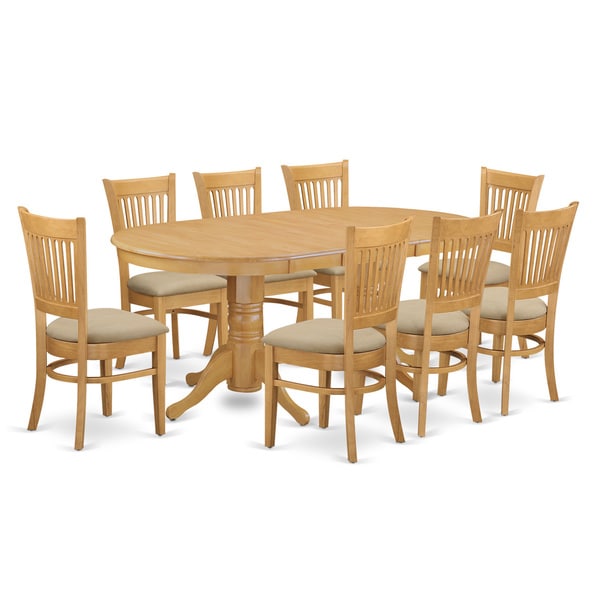 Vanc9 Oak Finish Rubberwood Dining Table And 8 Chairs