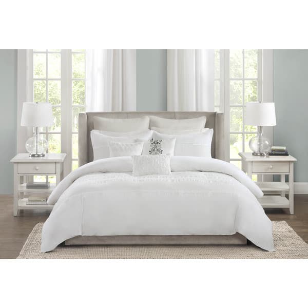 Echo Design Crete White Cotton 3-piece Duvet Cover Set - Bed Bath ...