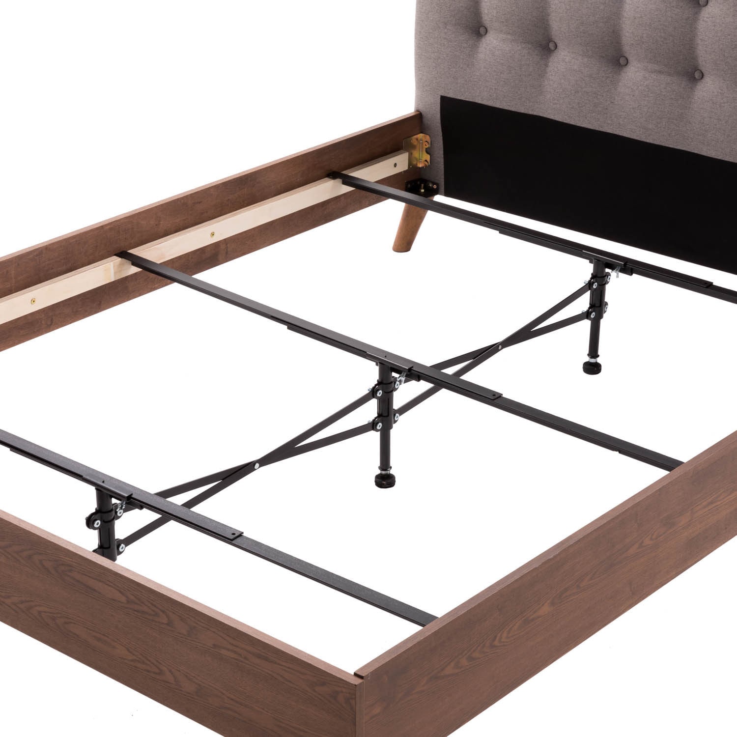 Black steel adjustable center support deals system bed frame by brookside