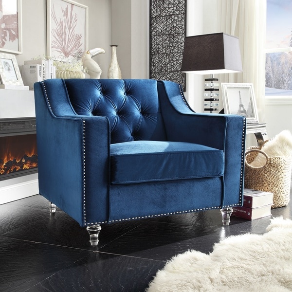 Navy blue velvet store club chair