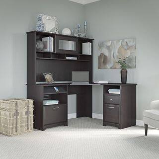 Corner Desks Online At Our Best Home Office Cabot Espresso Oak Corner Desk Hutch And 2 Drawer File Cabinet