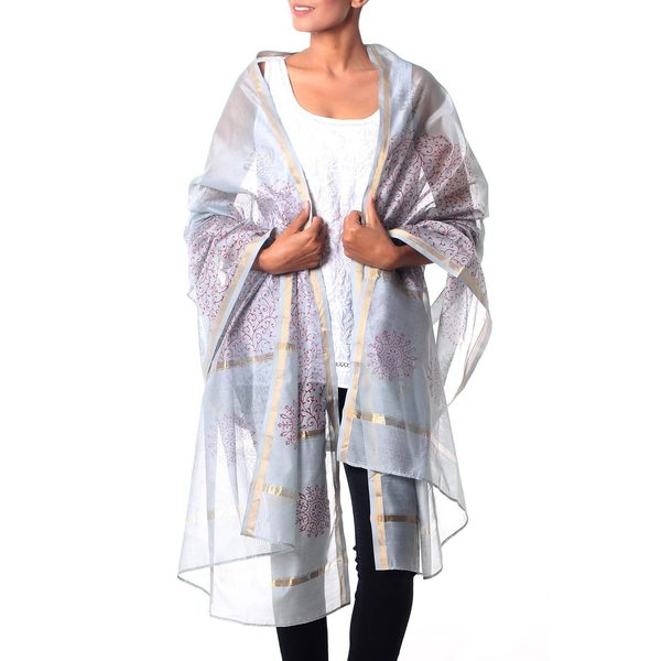Handmade Cotton Silk 'Fortune's Elegance' Shawl (India)