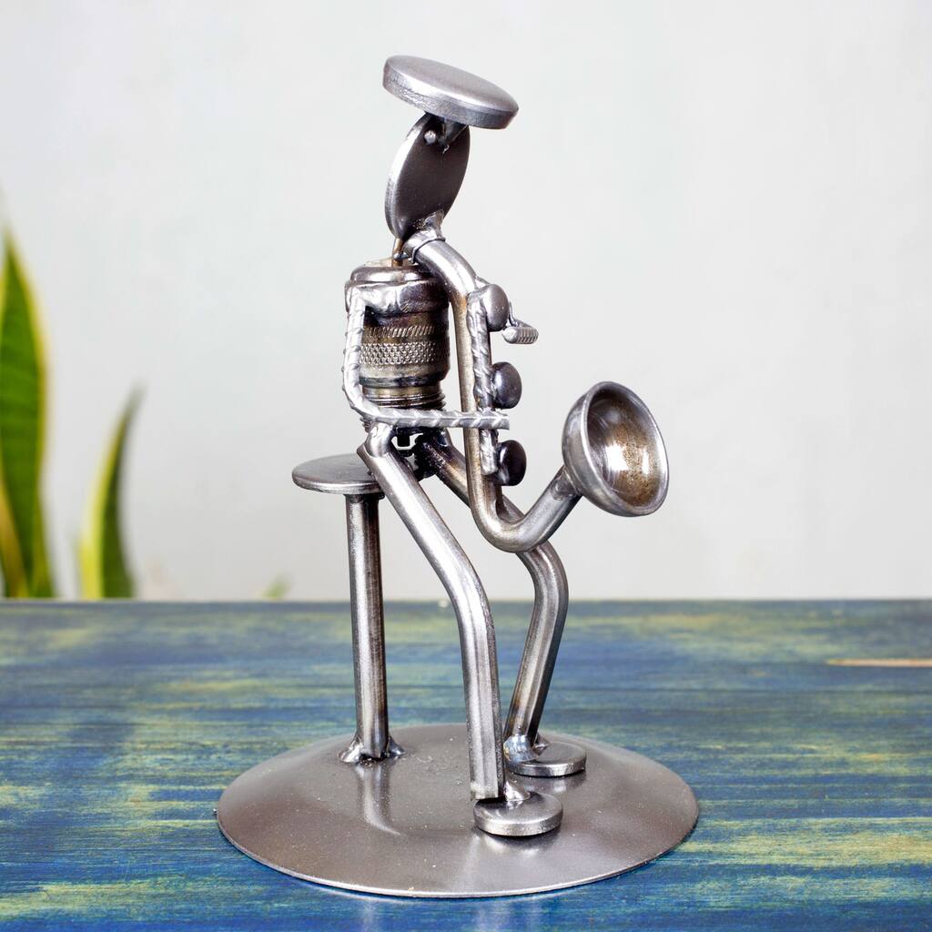 Handmade Auto Part 'Rustic Saxophonist' Sculpture (Mexico)