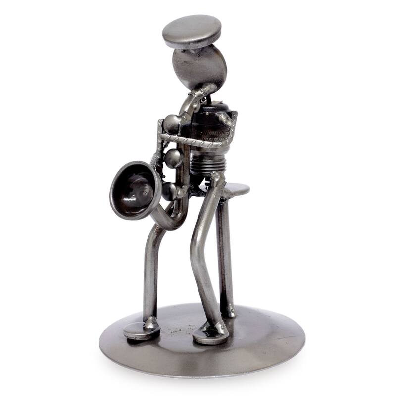 Handmade Auto Part 'Rustic Saxophonist' Sculpture (Mexico)