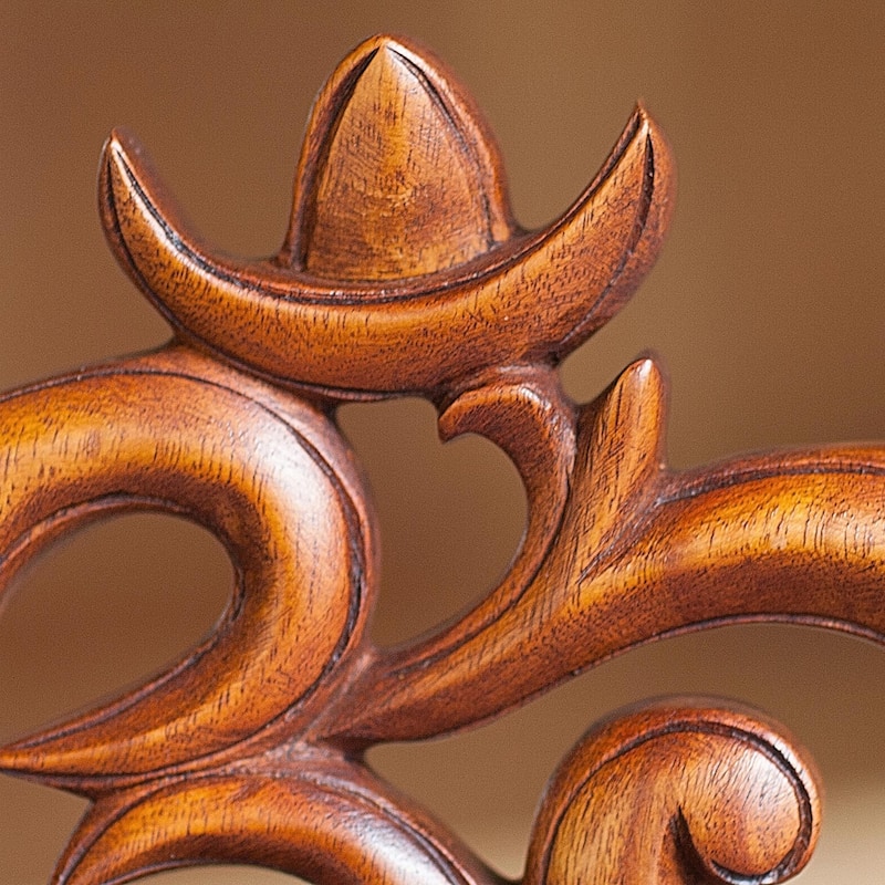 NOVICA Handmade 'Sacred Om Suar' Wood Relief Panel - 20 cm H x 21 cm W x 2.2 cm D