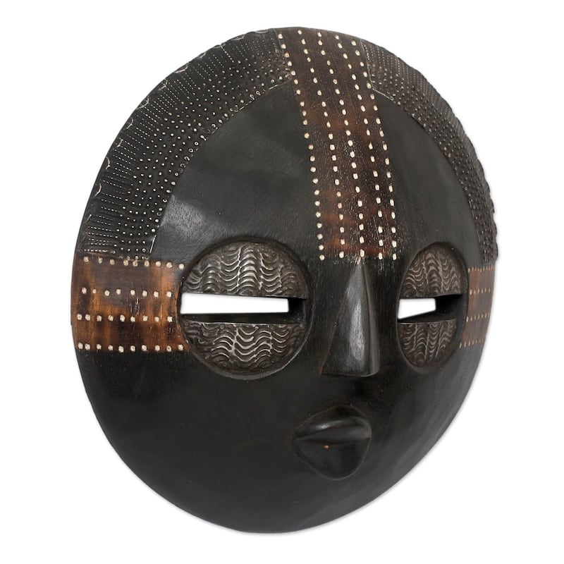 Handmade Sese Wood Kokobene Luck Mask (Ghana) - Black