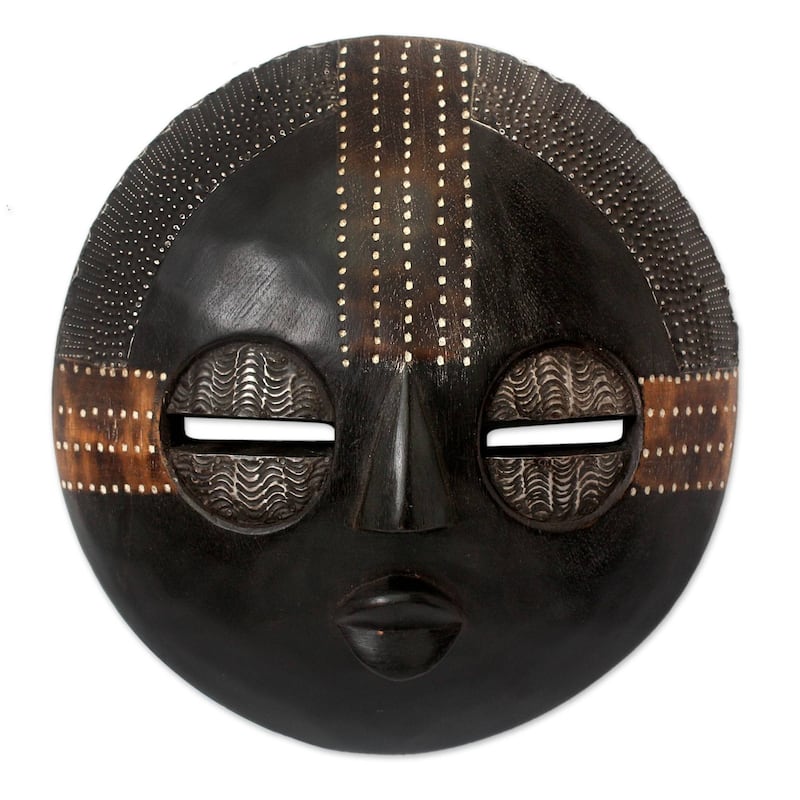 Handmade Sese Wood Kokobene Luck Mask (Ghana) - Black