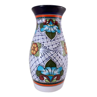 NOVICA Handmade Talavera Ceramic 'Guanajuato Flora' Vase (Mexico)