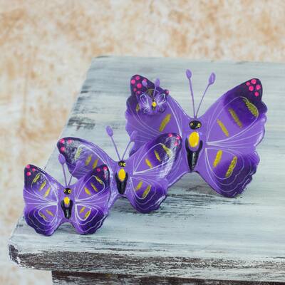 Handmade Set of 3 Ceramic 'Coban Butterflies' Sculptures (Guatemala)