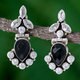 preview thumbnail 3 of 7, Handmade Sterling Silver 'Midnight Dewdrops' Onyx Quartz Earrings (India) - 1.4*0.6