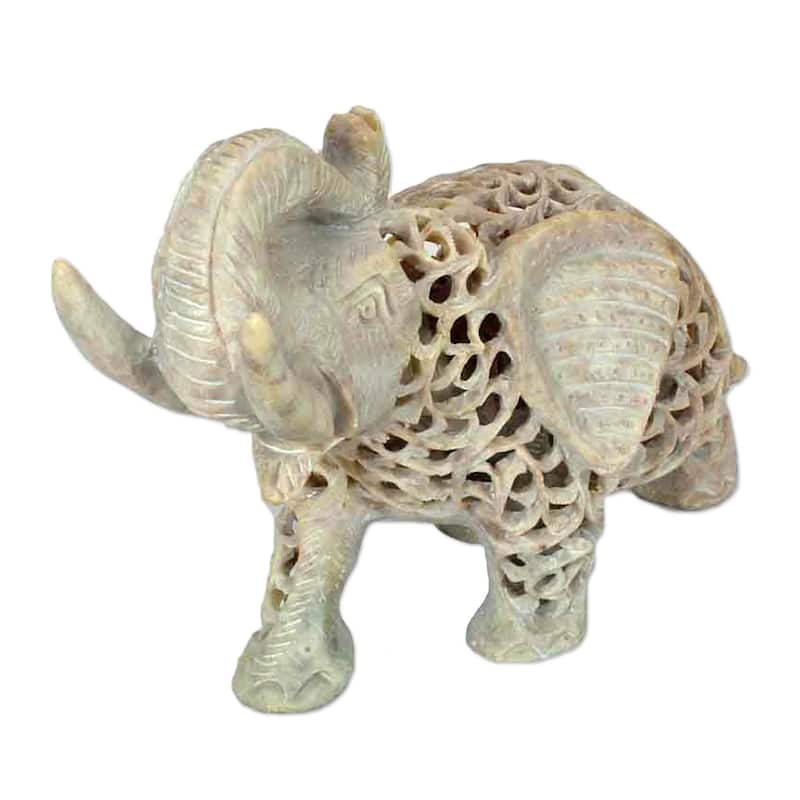 Handmade Soapstone 'Father Elephant' Sculpture (India)