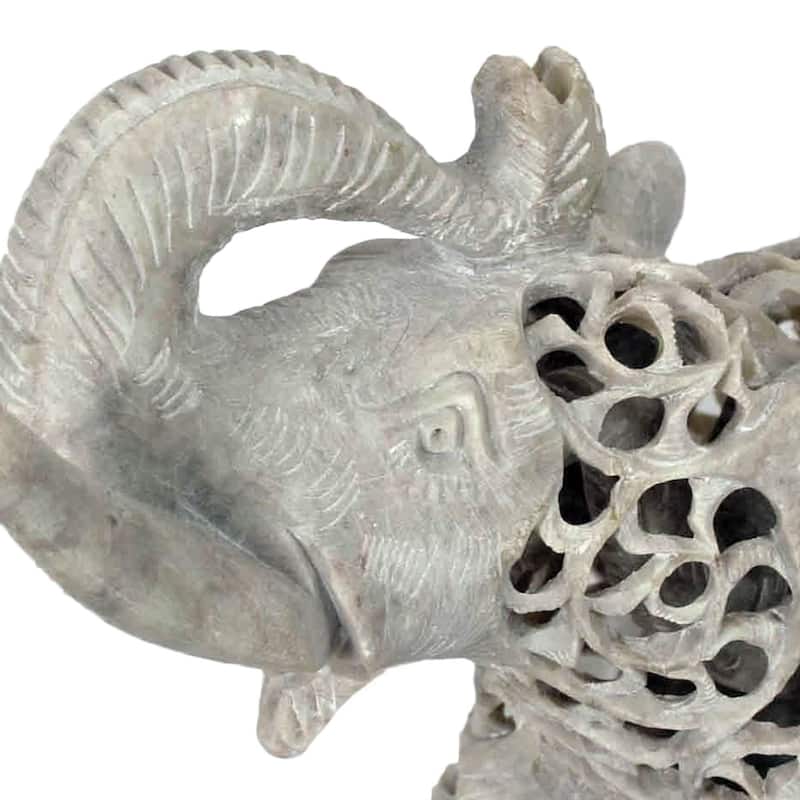 Handmade Soapstone 'Father Elephant' Sculpture (India)