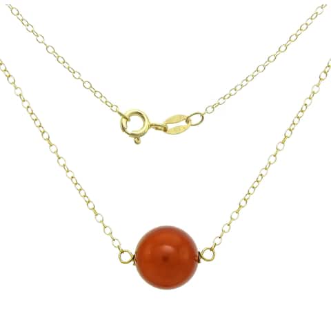 DaVonna 18k Yellow Gold over Sterling Silver Chain Necklace with 10mm Red Coral Pendant, 18.5"