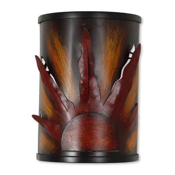 Handmade Iron 'Fiery Sunrise' Wall Lamp (Mexico)