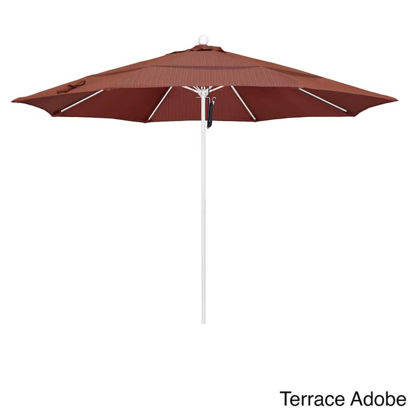 California Umbrella 11' Rd Aluminum Frame, Fiberglass Rib Market Umbrella, Push Open, White Finish, Olefin Fabric