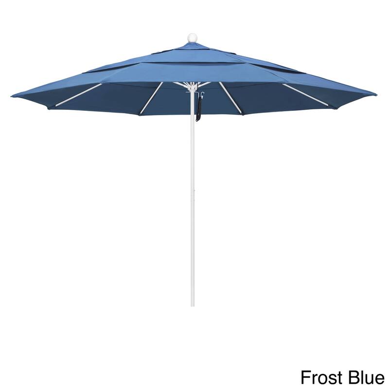 California Umbrella 11' Rd Aluminum Frame, Fiberglass Rib Market Umbrella, Push Open, White Finish, Olefin Fabric