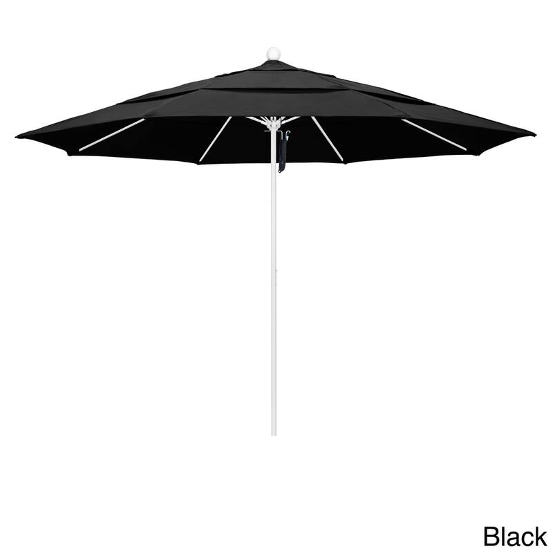 California Umbrella 11' Rd Aluminum Frame, Fiberglass Rib Market Umbrella, Push Open, White Finish, Olefin Fabric