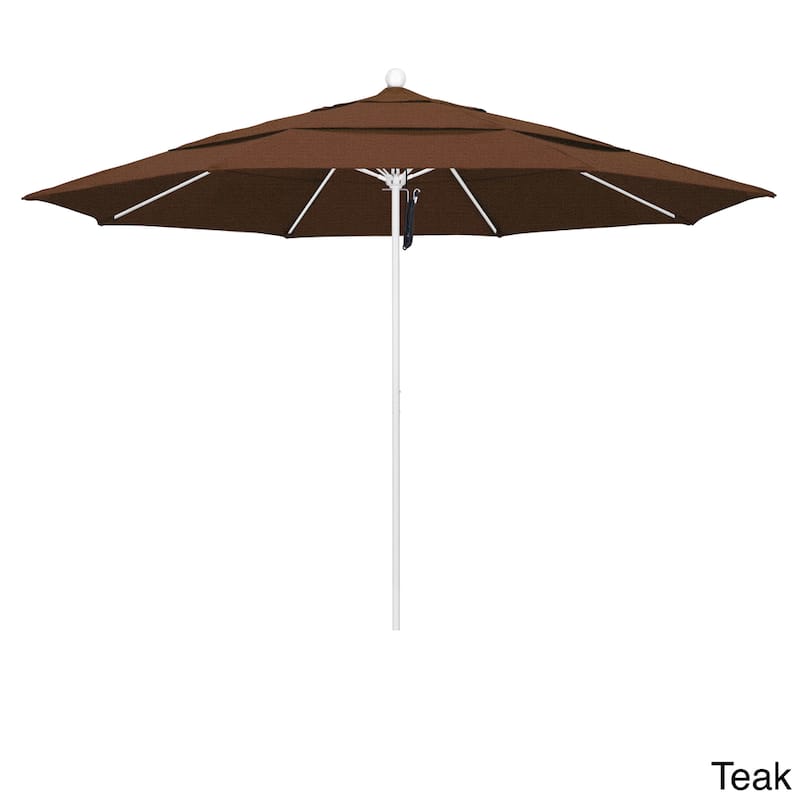 California Umbrella 11' Rd Aluminum Frame, Fiberglass Rib Market Umbrella, Push Open, White Finish, Olefin Fabric