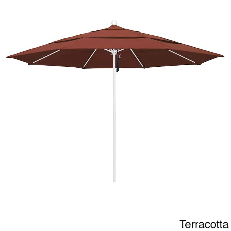 California Umbrella 11' Rd Aluminum Frame, Fiberglass Rib Market Umbrella, Push Open, White Finish, Olefin Fabric