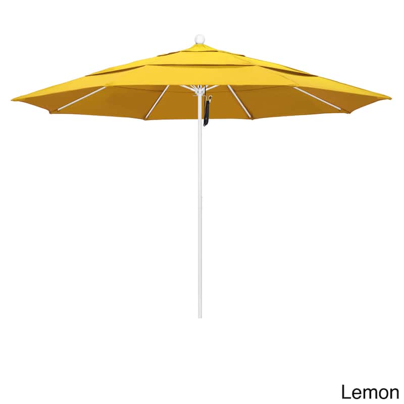 California Umbrella 11' Rd Aluminum Frame, Fiberglass Rib Market Umbrella, Push Open, White Finish, Olefin Fabric - Lemon
