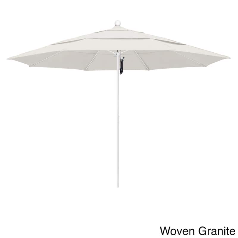 California Umbrella 11' Rd Aluminum Frame, Fiberglass Rib Market Umbrella, Push Open, White Finish, Olefin Fabric