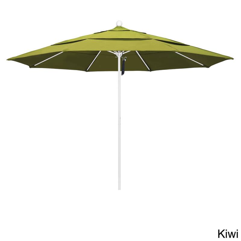 California Umbrella 11' Rd Aluminum Frame, Fiberglass Rib Market Umbrella, Push Open, White Finish, Olefin Fabric
