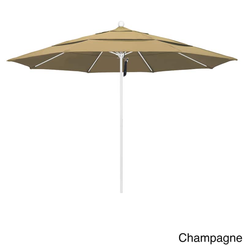 California Umbrella 11' Rd Aluminum Frame, Fiberglass Rib Market Umbrella, Push Open, White Finish, Olefin Fabric