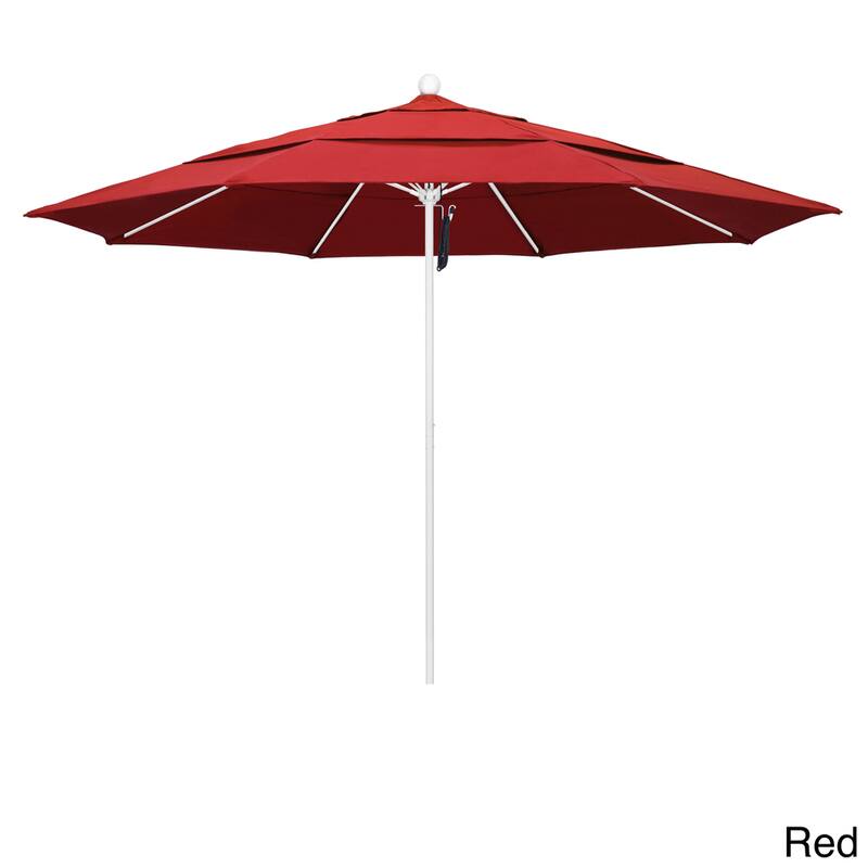 California Umbrella 11' Rd Aluminum Frame, Fiberglass Rib Market Umbrella, Push Open, White Finish, Olefin Fabric