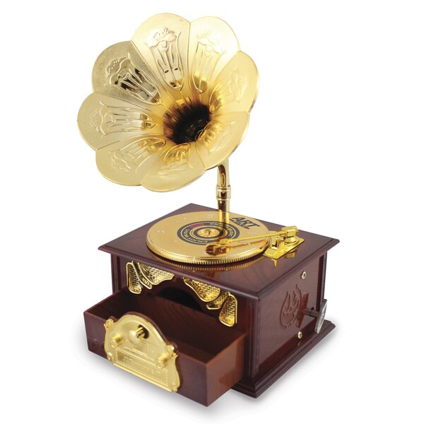 Versil Gold/Brown Plastic Vintage Record Player Music Box